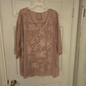 Johnny Was Women's Lace Embroidered Top - Pink